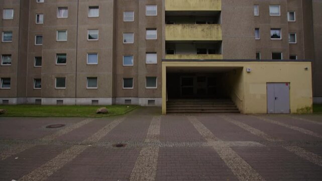 camera pan of facade of social housing 4K