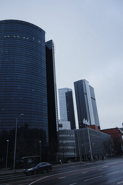 Modern glass skyscrapers in a city