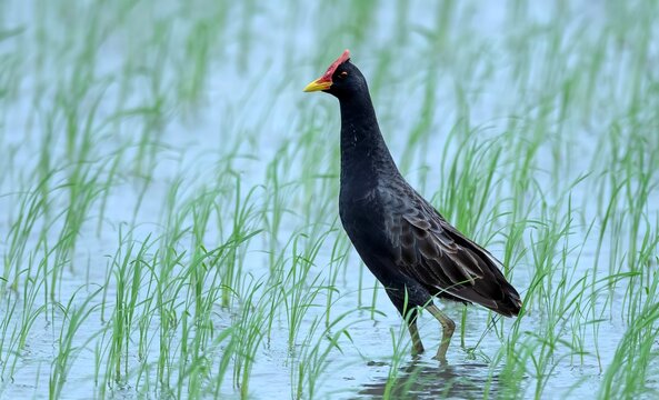A Watercock (Gallicrex cinerea) in its natural habitat at Nalsarovar Bird Sanctuary, Ahmedabad, India.