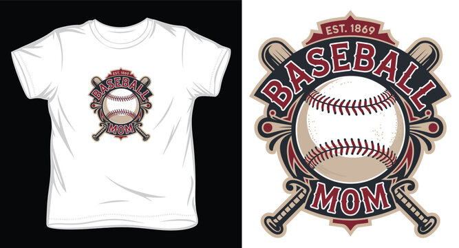 Baseball mom shield logo with crossed bats and central ball for custom apparel graphics