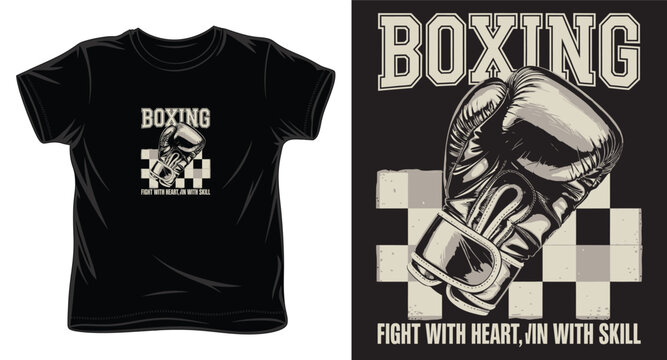 Boxing glove vector illustration with checkered background and motivational slogan for t shirt design