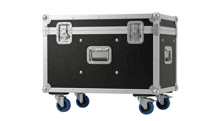 Heavy duty black flight case with wheels isolated © BTG