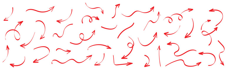 Obraz premium Scribbled Arrow Shapes Doodle Style Vector Set. Different hand drawn arrow element collection.