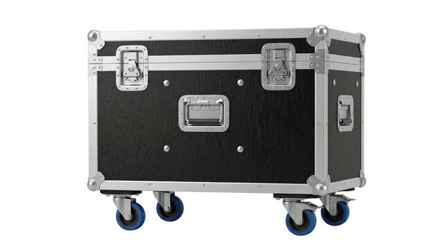 Heavy duty black flight case with wheels isolated