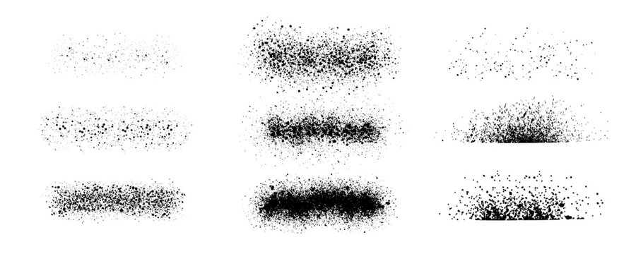 Spray texture set with scattered paint particles and grain effect. Abstract grunge splatter backgrounds with airbrush dots and dust spray. Rough halftone noise textures for urban and graffiti style.