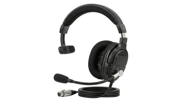 Professional broadcast headset with boom microphone and cable isolated