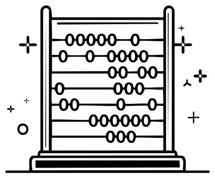 Black and white abacus illustration with math calculation concept, isolated