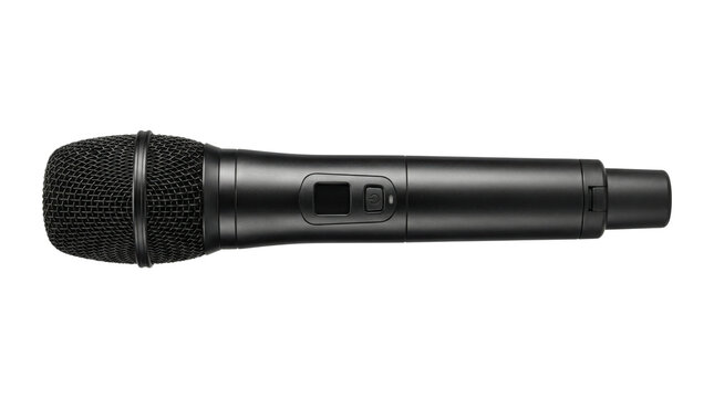 Handheld wireless dynamic microphone isolated on side view