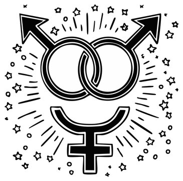 Intertwined gender symbols radiating celebration and equality