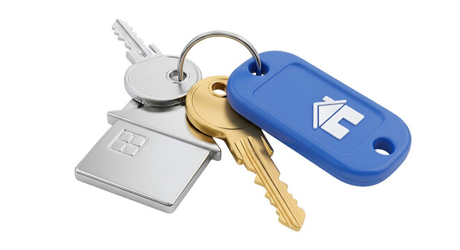 House shaped keychain with keys on ring key ring silver
