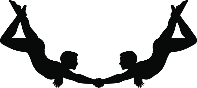 Two People Partner Acrobatics Silhouette Strength and Balance Concept
