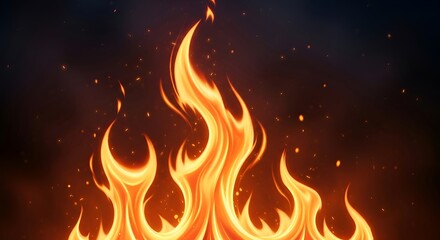 Fototapeta premium Orange flames rising against dark background fire yellow
