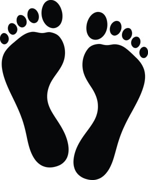 Black silhouette of two human footprints facing opposite directions on a white background