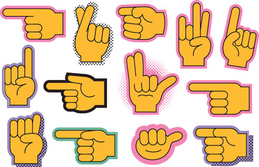 Fototapeta premium Set of pointing hands and other gestures in pop art style vector illustrations