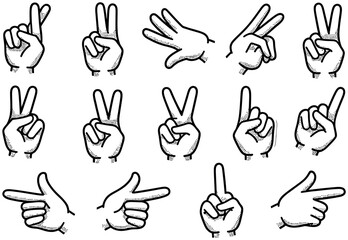 Fototapeta premium Set of human hand gestures showing different signs. collection of line art vector illustrations