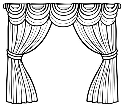 Elegant window curtains, draperies, and valance in black and white