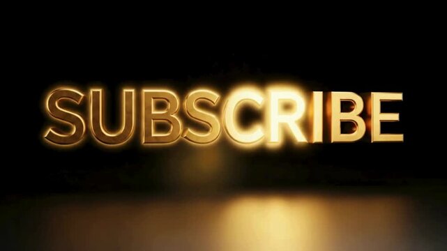 Dynamic golden 'Subscribe' button illuminating a dark background, encouraging audience engagement and online community growth with a vibrant, glowing visual effect