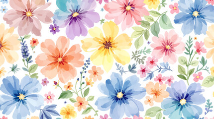 Obraz premium A charming floral background with watercolor blossoms scattered across a light surface