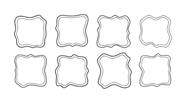 Eight irregular hand drawn square frames with double dark gray outlines border shape