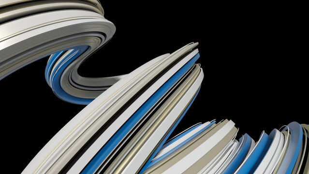 Sculpted ribbon bend structure. Abstract metallic ribbons form a dynamic wave structure with smooth bends and layered depth. Can be used as a texture or background for design projects, scenes, etc. 