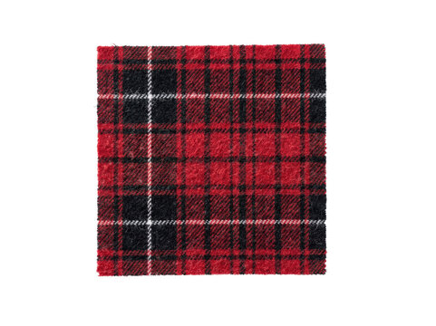Red and black tartan plaid wool swatch