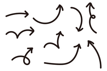 手描き風カーブ矢印セット シンプルな方向指示ラインアイコン素材集　黒 © fii