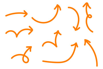 手描き風カーブ矢印セット シンプルな方向指示ラインアイコン素材集　オレンジ © fii