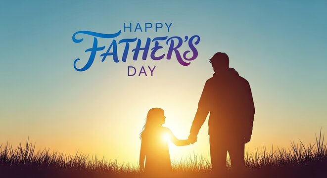 Heartwarming father's day greeting silhouette of father and daughter at sunset