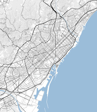 Barcelona Stadtkarte. Detaillierte Karte von Barcelona (Spanien) in wei&szlig; & blau.