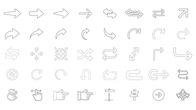 Minimal Line Arrow Icons Set &ndash; Directional Navigation, Curved Arrows, Hand Gestures, UI UX Symbols, Thin Outline Vector Collection for Web, App, Interface and Infographic Design