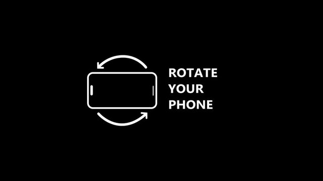 Rotate your phone instruction icon with smartphone and circular arrows on black background mobile orientation guide UI animation modern minimal design 4k animation video
