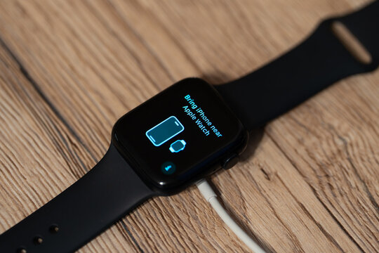 Bucharest Romania 2 April 2026 .Close-up of an Apple Watch SE (2nd generation) smartwatch featuring a sleek modern design and digital display