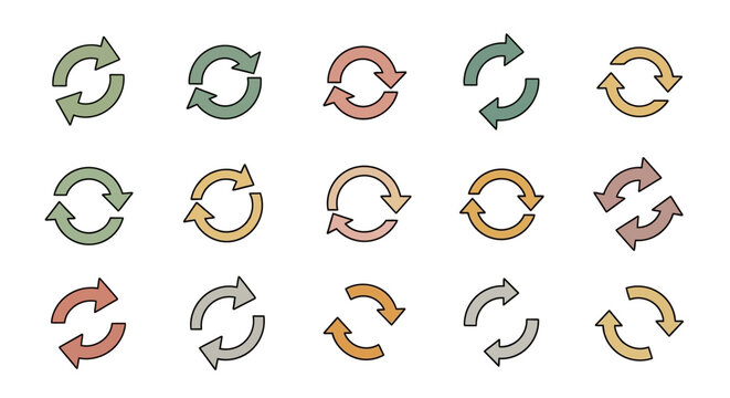 Collection of Colorful Refresh, Reload, and Circular Arrow Icons for Web and UI Design