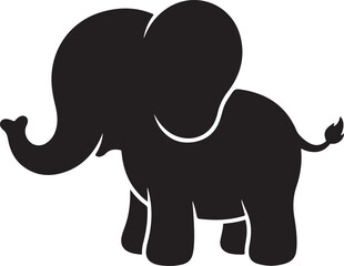 Fototapeta premium Cute cartoon baby elephant silhouette, simple and playful design, isolated on white background.