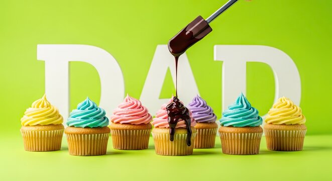 Festive father's day cupcakes with chocolate drizzle and large 'dad' letters