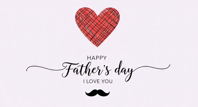 Happy father's day card with a red heart mustache and calligraphic text