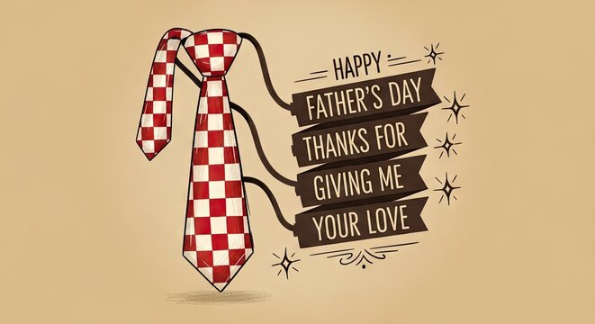 Festive father's day illustration with a checkered tie and handwritten message
