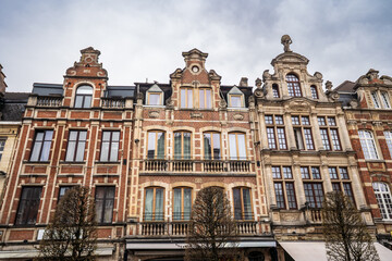 Obraz premium Historic buildings with ornamental gables at Oude Markt in Leuven, Belgium