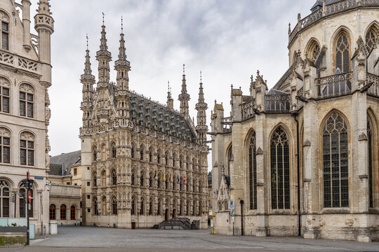 Gothic Architecture in Leuven: Town Hall and Saint Peter's Church, Belgium