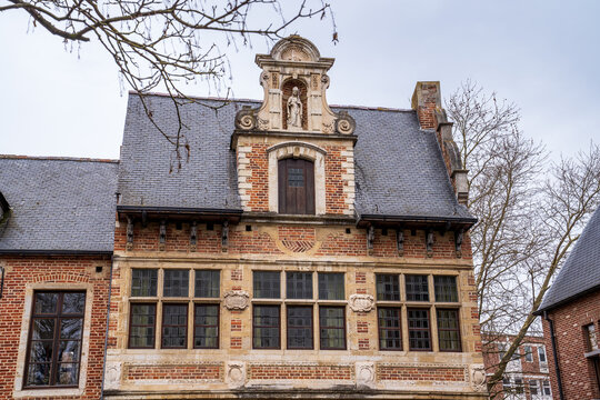 Historic Flemish facade of the Groot Begijnhof in Leuven, Belgium