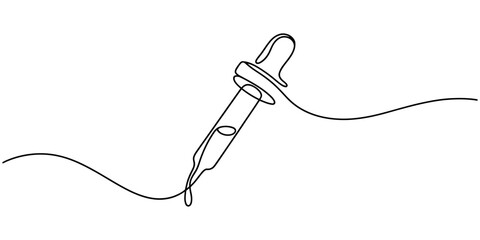 Obraz premium continuous one line drawing Pipette, dropper, laboratory equipment, science icon, line art