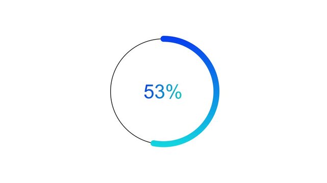 Numerical counting from 0 to 53. Circular progress bar counting animation timer circle, green Circular loading progress.