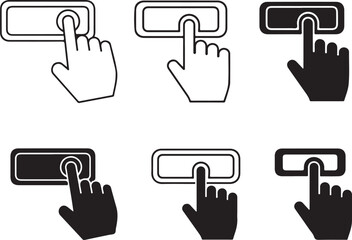 Obraz premium Series of hand cursor icons interacting with touchscreen or computer interface in different click and hover states