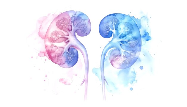 Watercolor Kidney Anatomy Illustration Clean Medical Poster