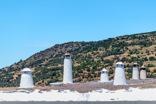 Traditional Moorish chimneys in the Alpajarras village of Bubion, Spain