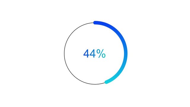 Numerical counting from 0 to 44. Circular progress bar with bright neon blue light. Countdown timer from 0 to 44 seconds real time. Modern flat design of countdown animation on black background.