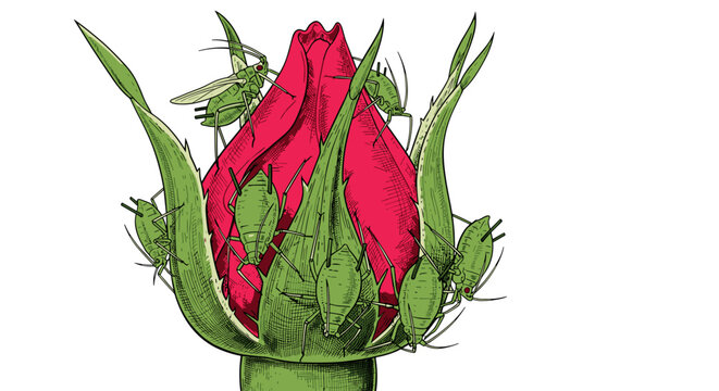 Red rose with insects illustration