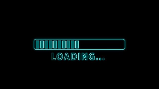 Futuristic Blue Neon Loading Bar alpha channel animation, technology and stream intro social media isolated motion design element