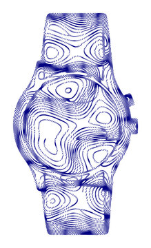 Futuristic watch silhouette, abstract topographic line art, modern tech design
