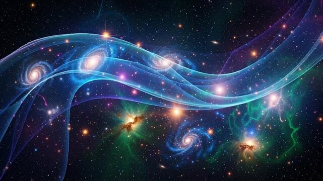 Vibrant galaxies and nebulas in space with glowing blue waves